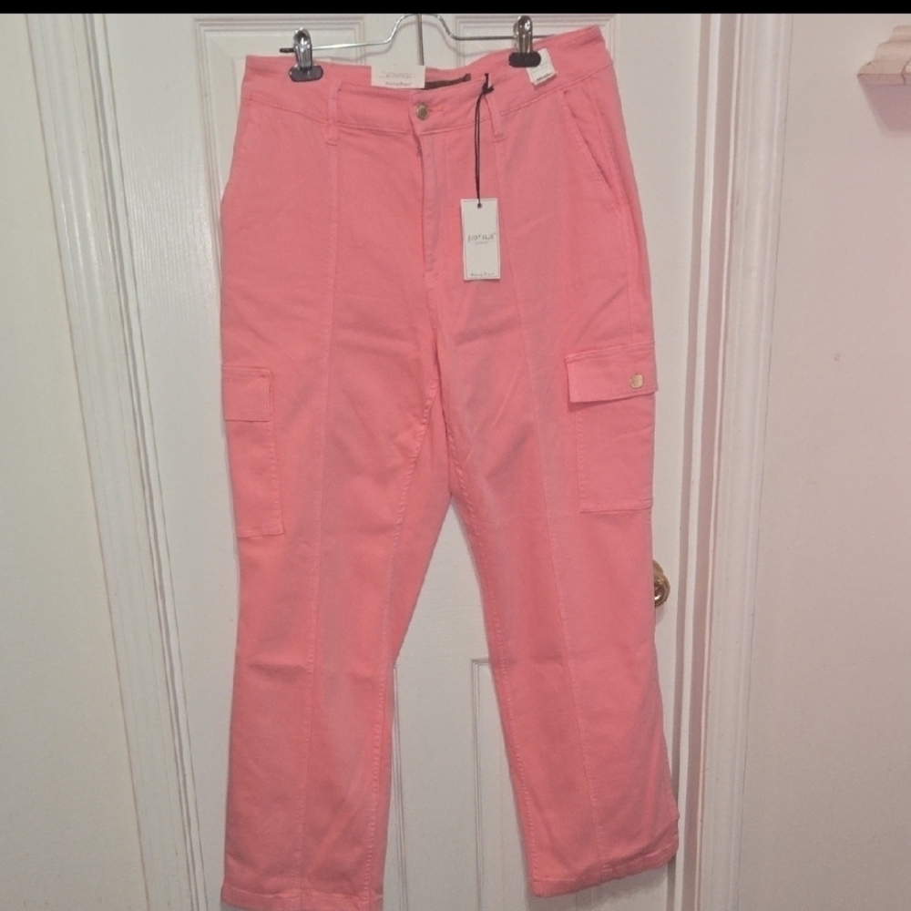 Judy Blue Coral Pink Cargo Jeans - High Rise